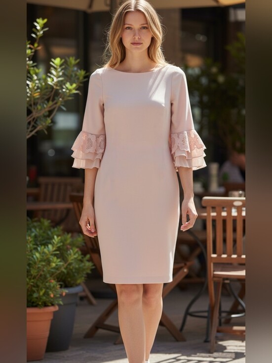 Calvin Klein Dresses & Skirts - Calvin Klein Pink Blush Floral Lace 3/4 Sleeve Midi Sheath Dress Size 6